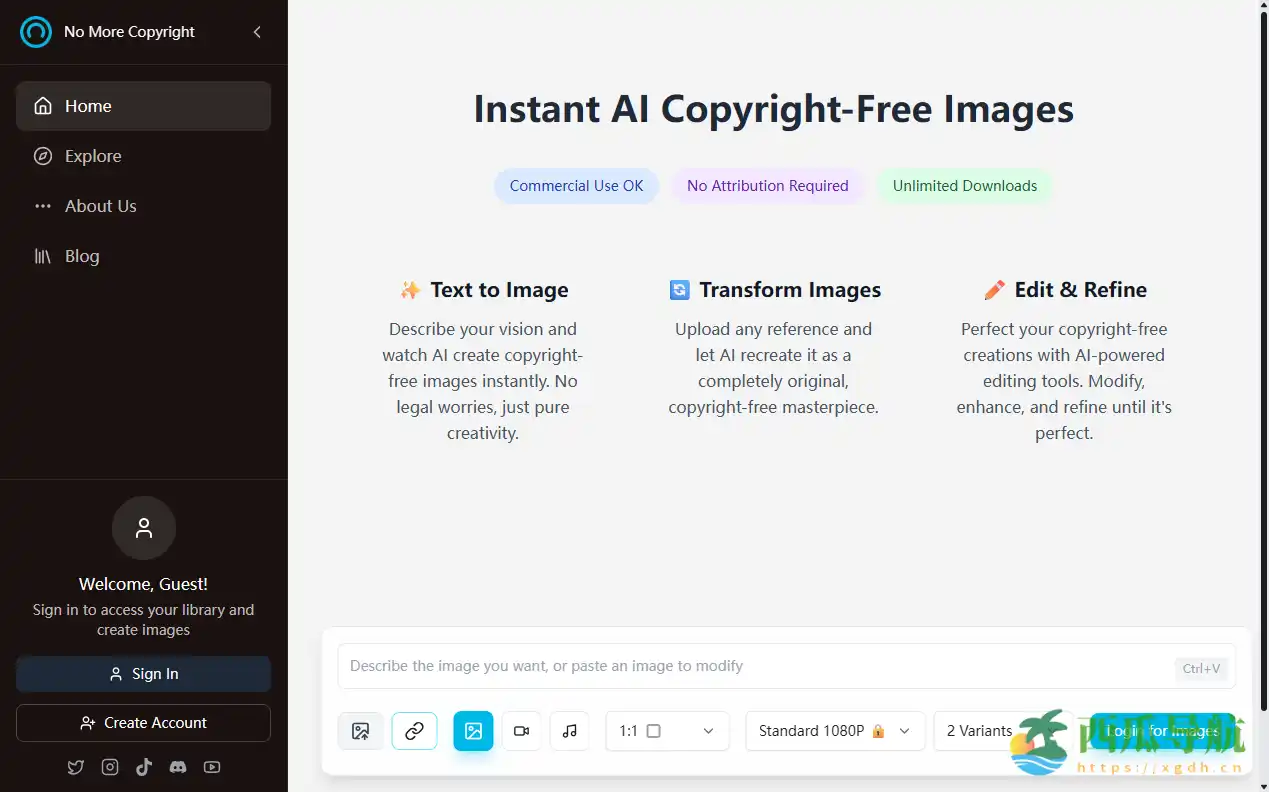 AI无版权图片生成与创意重塑平台:No More Copyright
