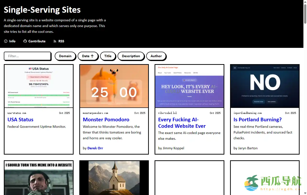 全球单页面极简创意导航平台:Single-Serving Sites