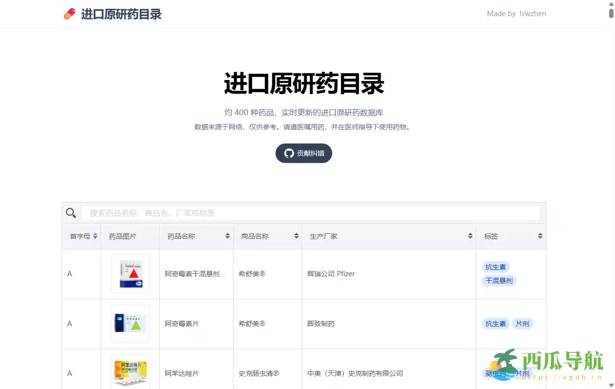 便捷查阅约400种进口原研药信息的数据库：进口原研药目录