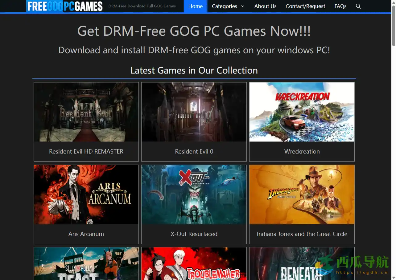提供免费无DRM游戏资源的下载平台：Free GOG PC Games