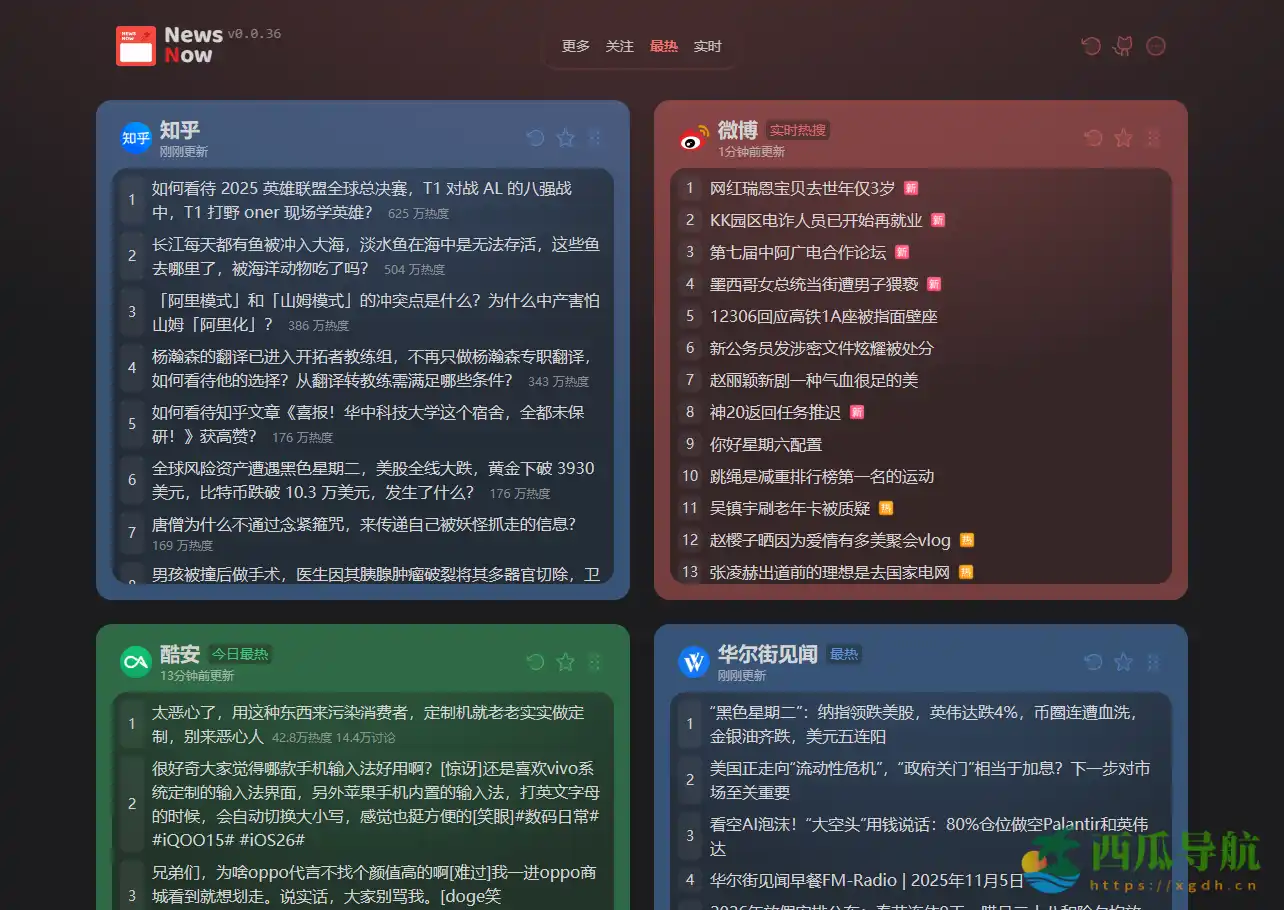 实时聚合全球新闻与热门话题的开源平台：NewsNow