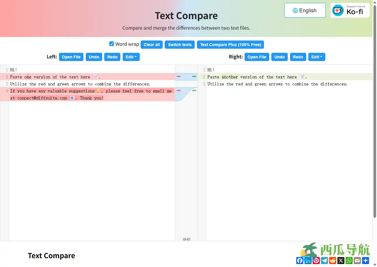 实时文本差异对比与合并工具：Text Compare