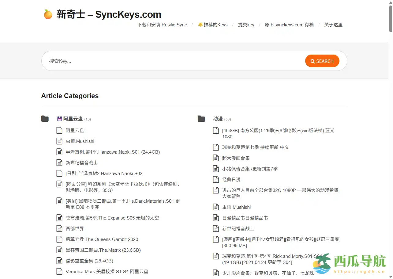 免费 Resilio Sync 资源索引与共享平台：新奇士