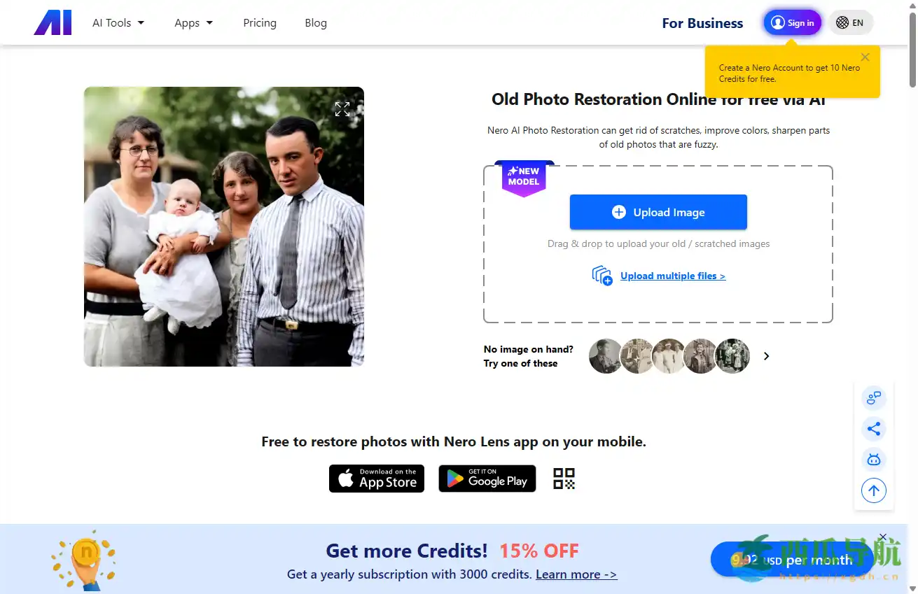 在线AI老照片修复与增强工具：Nero AI智能照片复原平台