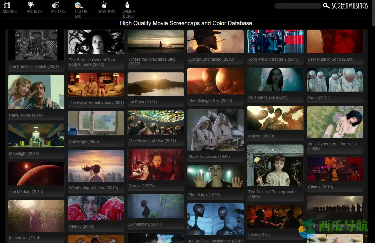 高质量电影截图与色彩数据库网站：Screenmusings 电影色彩研究工具