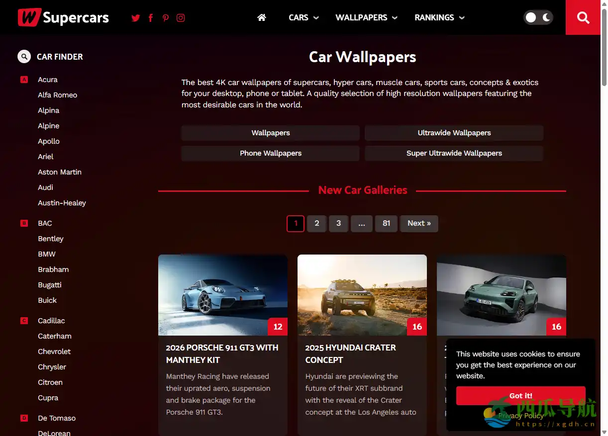 高清4K汽车壁纸下载平台：WSupercars