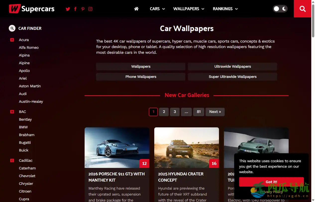 高清4K汽车壁纸下载平台：WSupercars