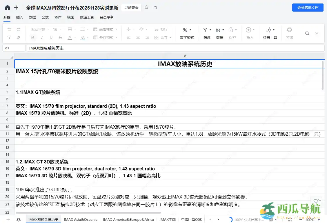 全球 IMAX 及影厅系统分布资料整理平台