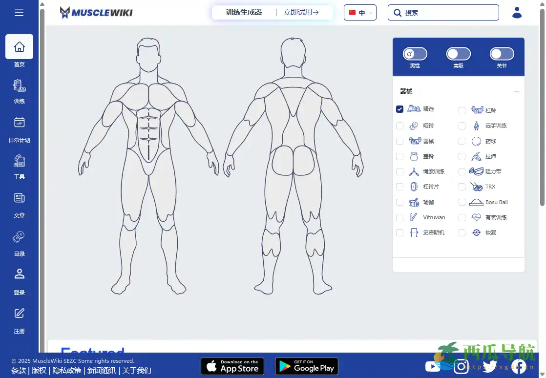 免费全身肌肉锻炼工具：MuscleWiki