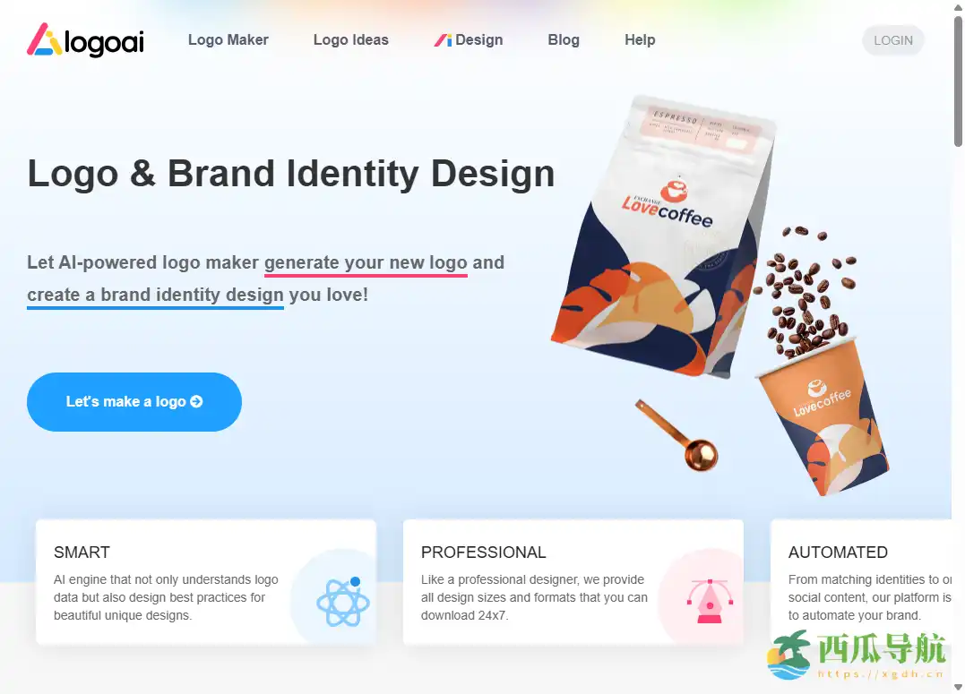 输入名称即可生成英文标志的设计工具：LogoAi 英文 LOGO 生成器