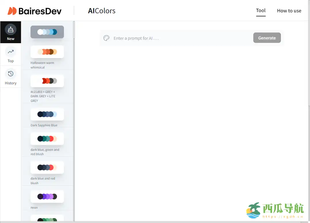 基于关键词生成配色方案的在线工具:AI Colors 调色板生成器