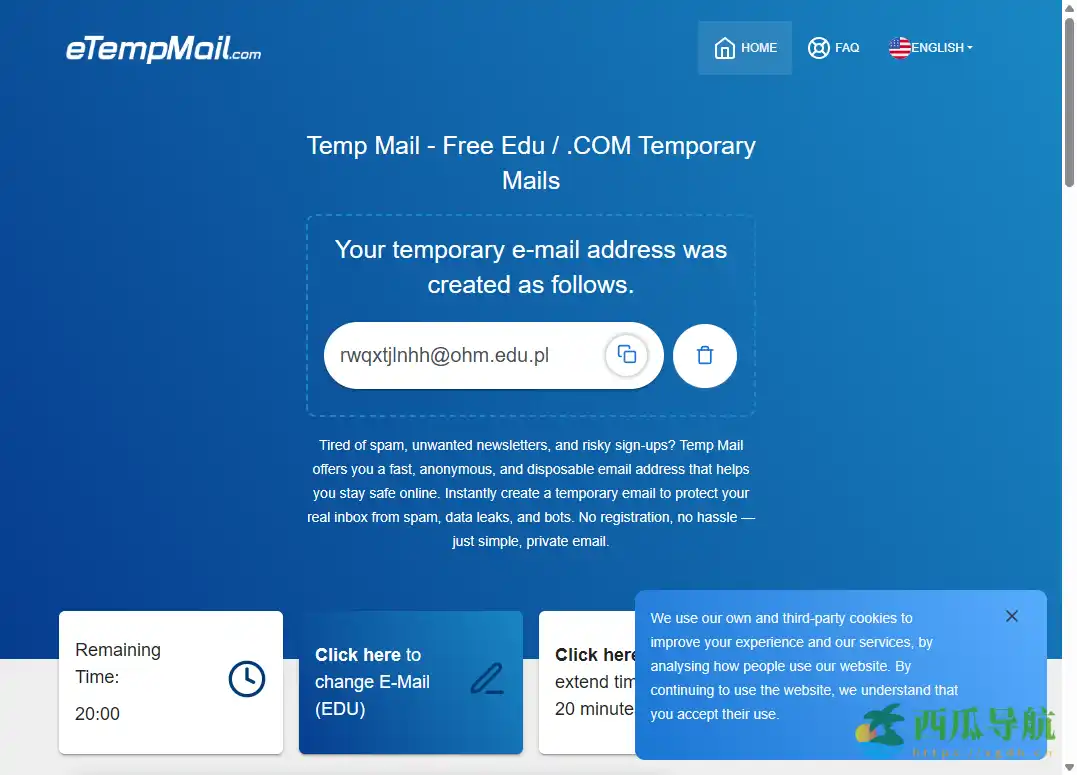 提供一次性与 EDU 教育邮箱的临时邮件服务：eTempMail