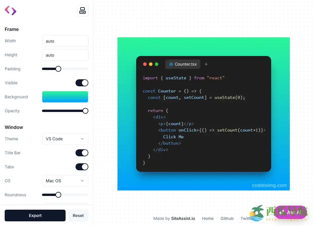 生成可分享代码图片的在线美化工具：Code to Image
