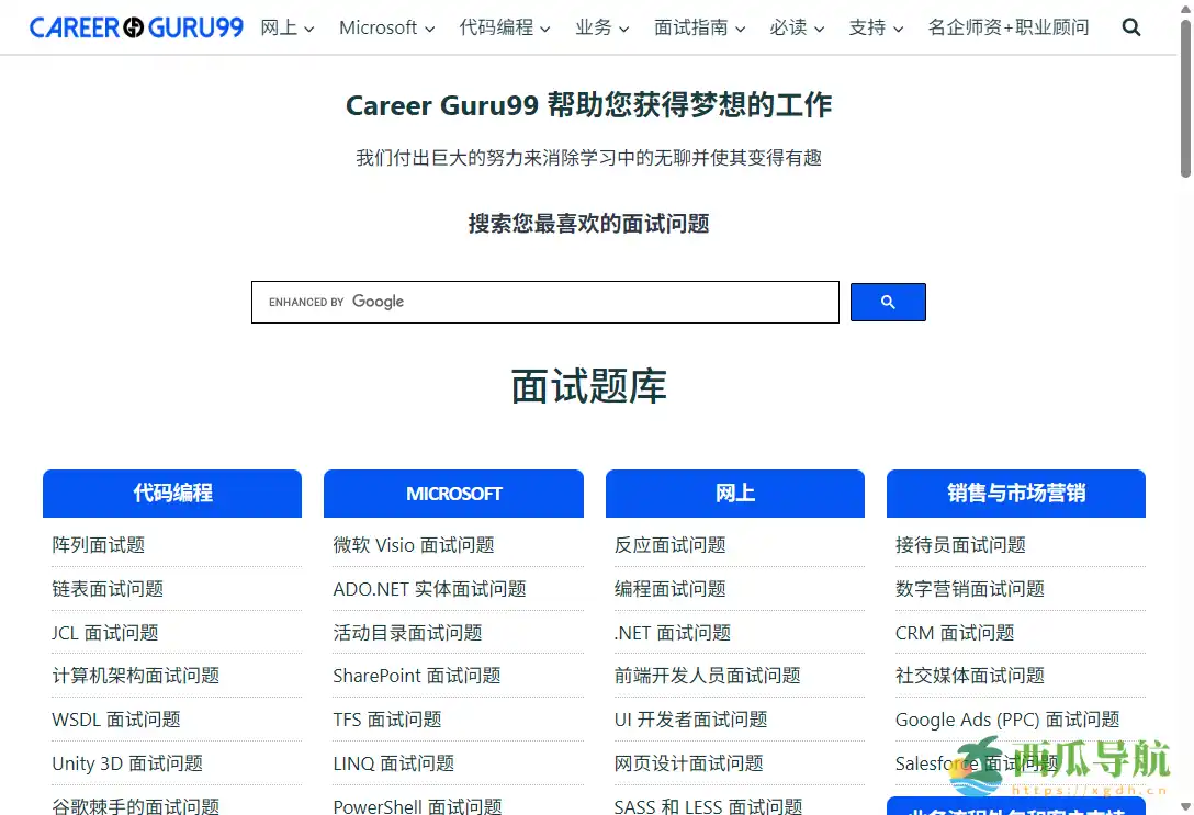 免费且全面的行业面试题库：Career Guru99