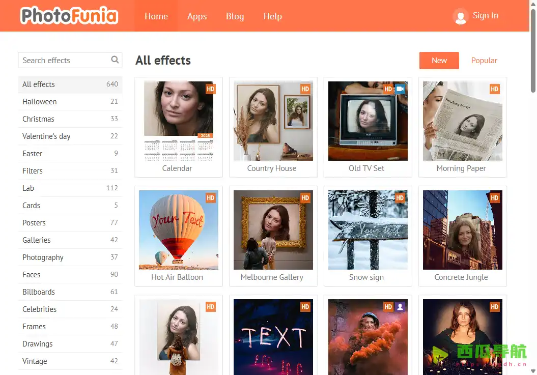 在线免费照片效果与滤镜生成工具：PhotoFunia