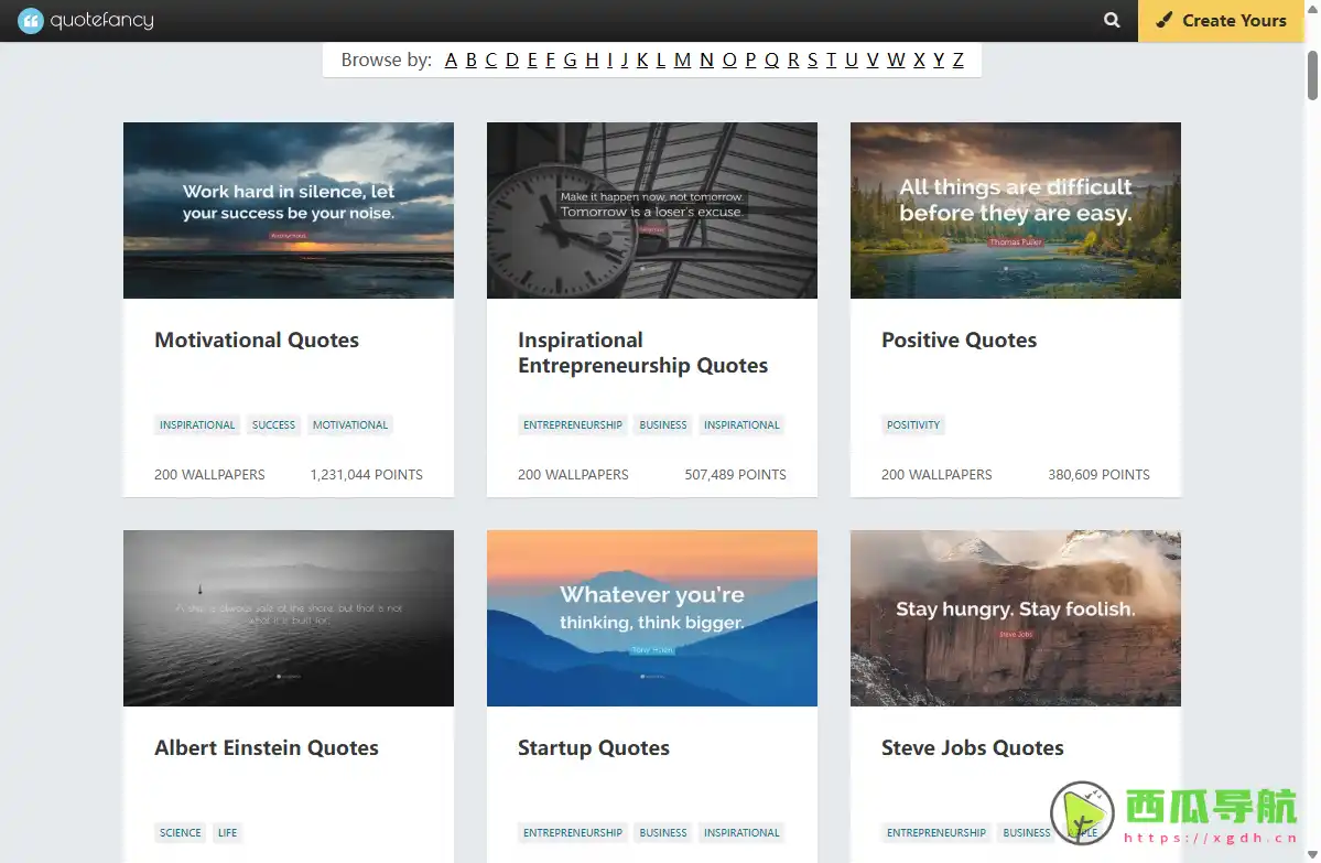 高质量励志语录与美图分享平台：QuoteFancy 励志语录壁纸网