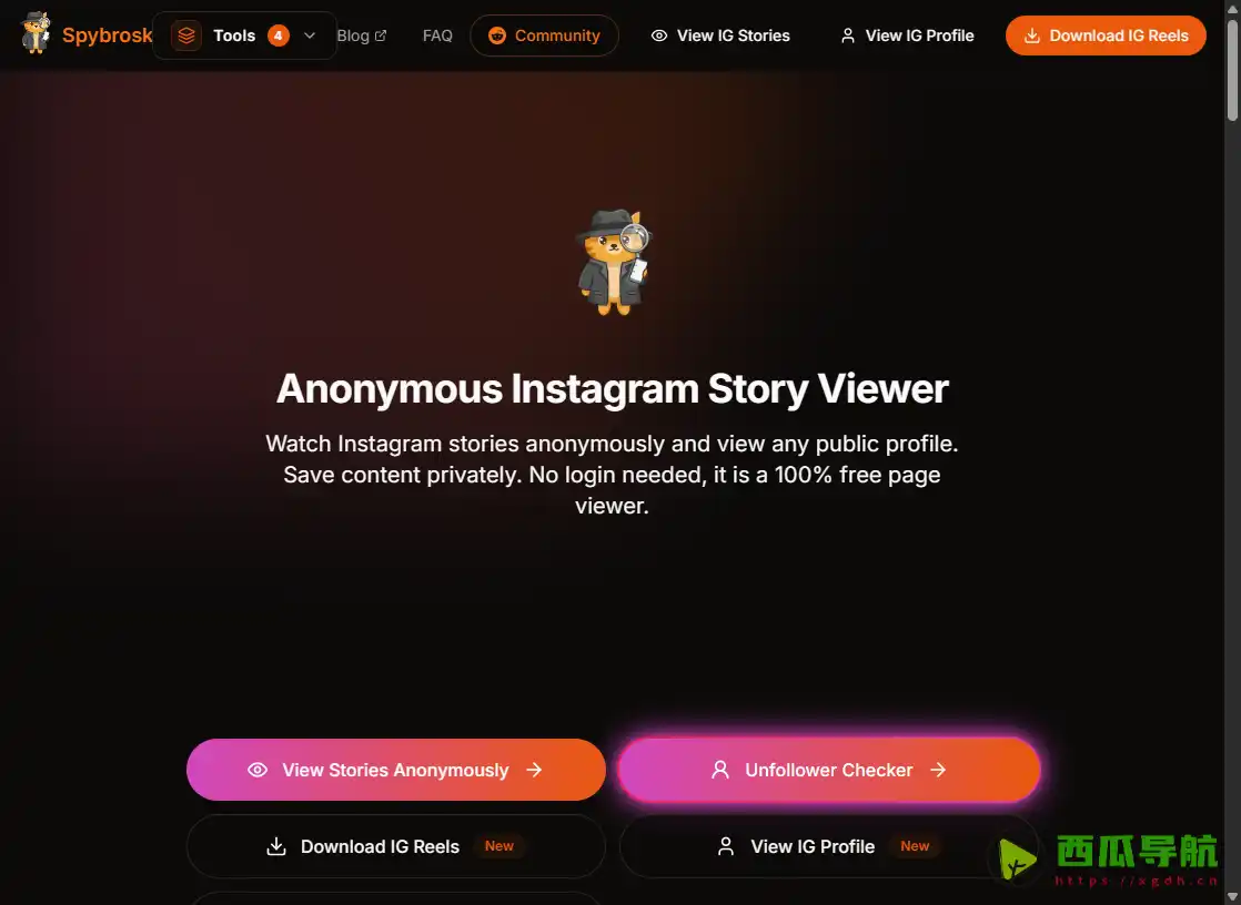 下载Reels视频工具：Spybroski 匿名 Story Viewer