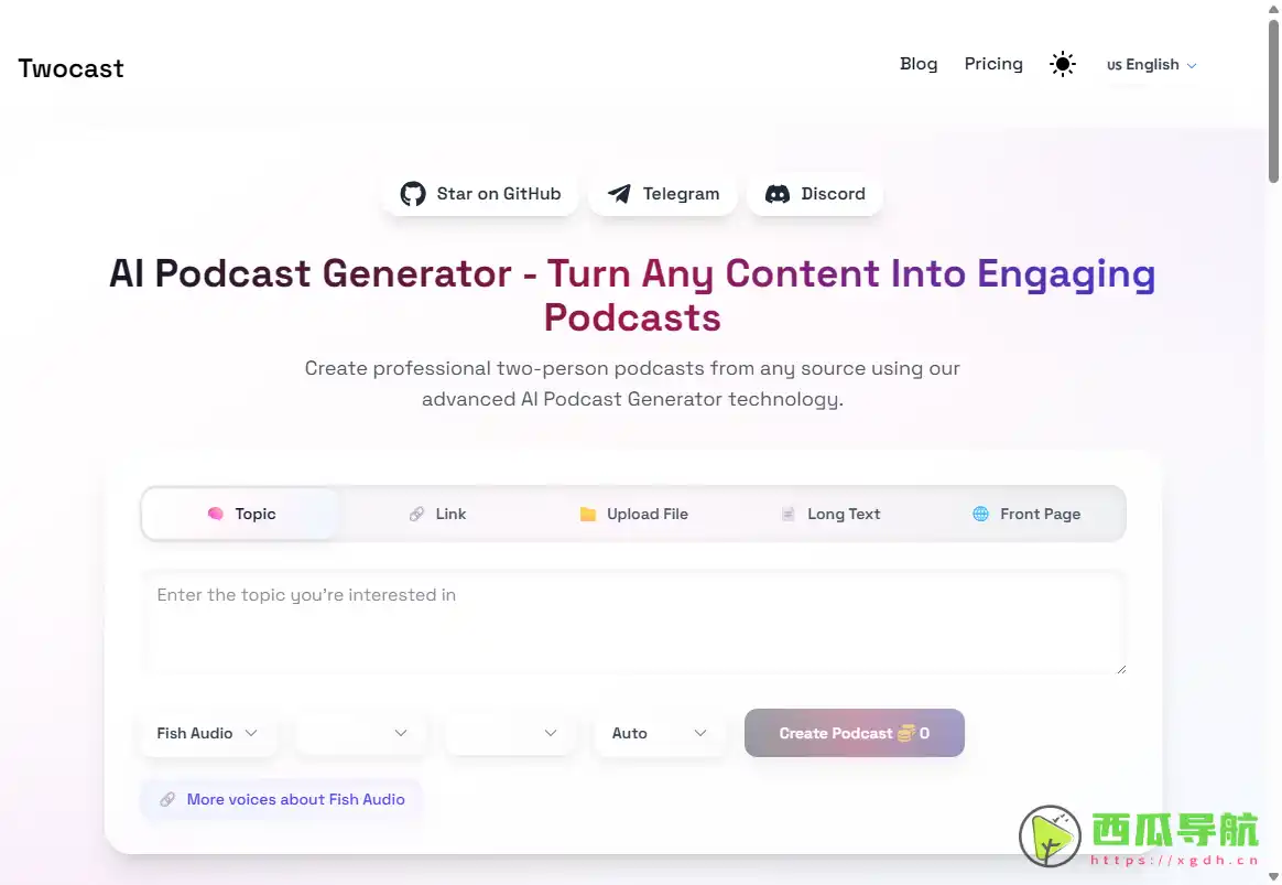 Twocast：快速生成双人对话播客的AI音频创作工具