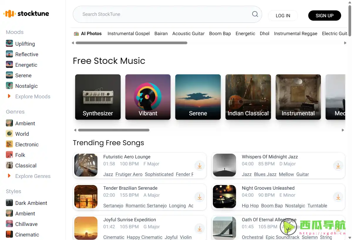 StockTune：免费商用AI音乐素材与配乐下载平台