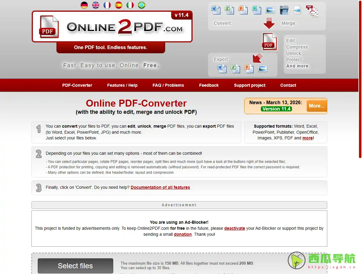 Online2PDF：免费在线PDF转换与合并压缩工具