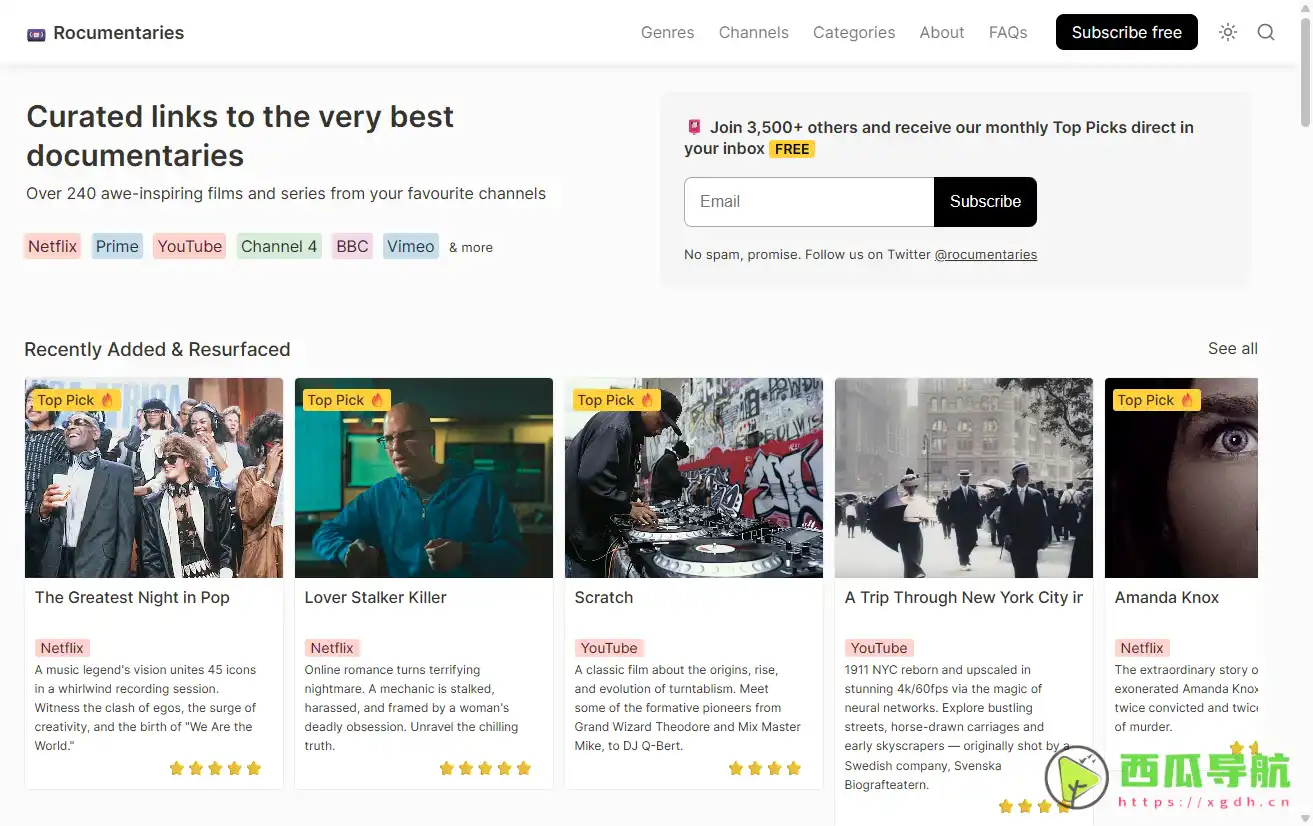 Rocumentaries：免费精选纪录片链接聚合平台