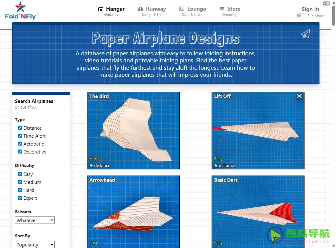 Fold 'N Fly：纸飞机折叠教程与可打印模板学习网站