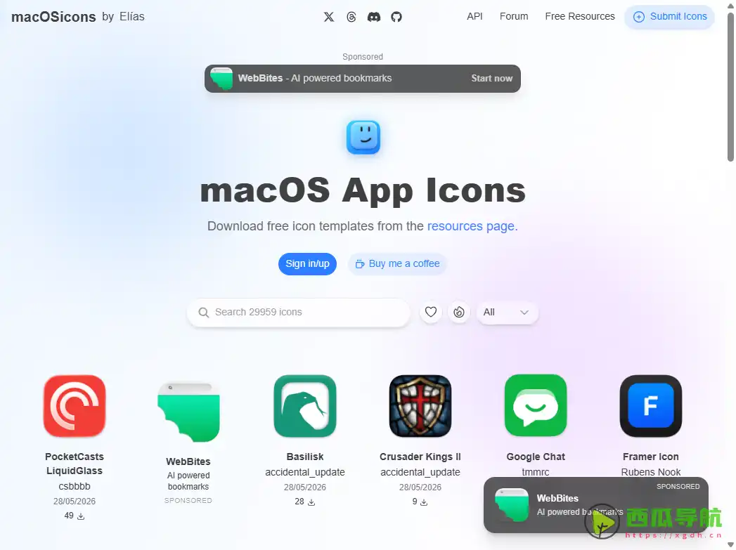 macOSicons：提供免费 Mac应用图标下载与桌面美化资源的网站